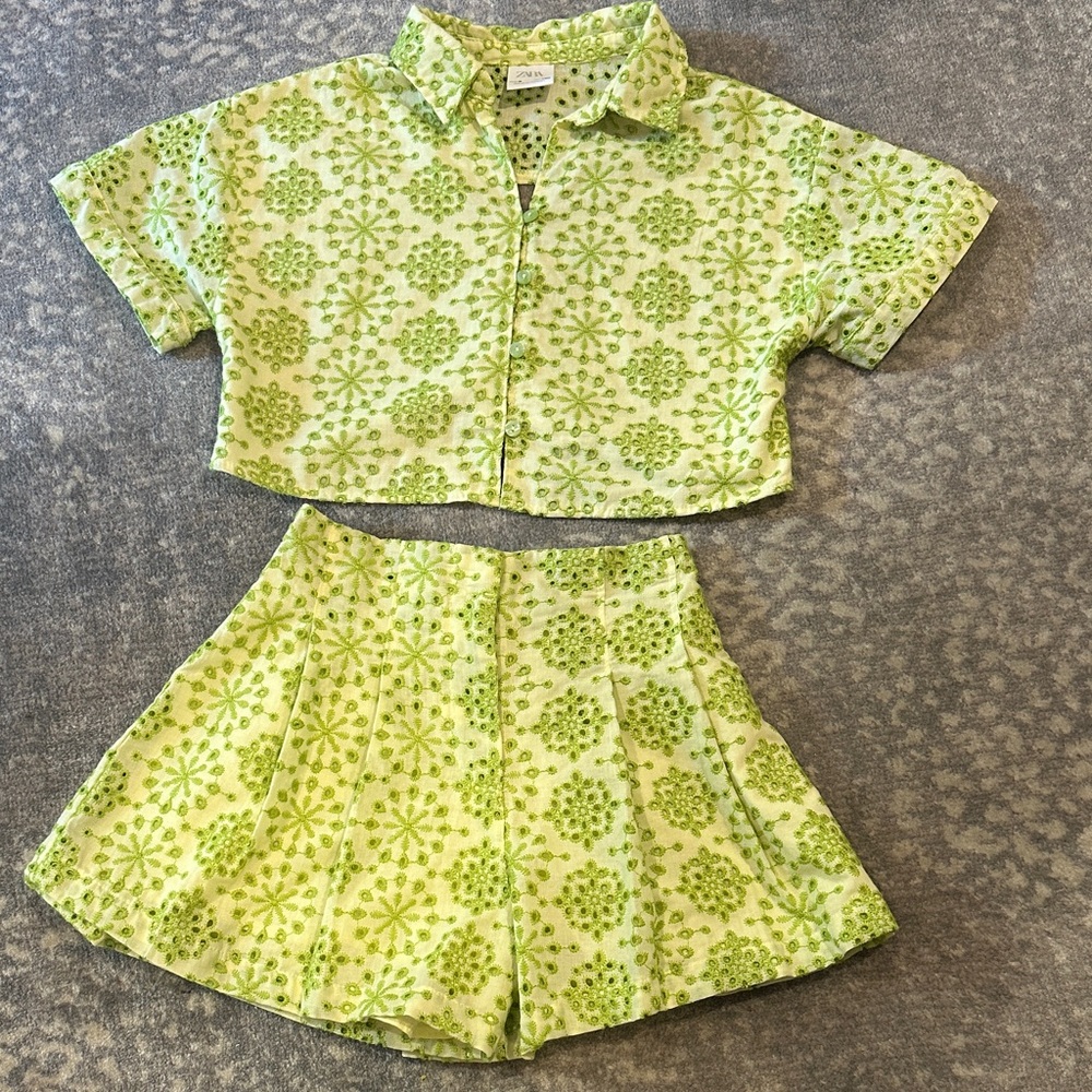 ZARA KIDS SHORTS AND TOP EYELET SIZE 8 GIRLS. NWOT